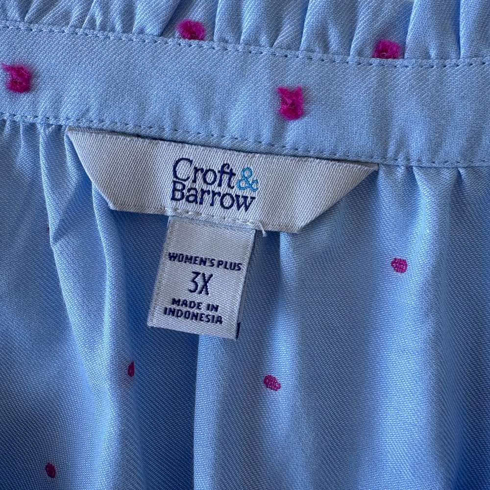 Croft & Barrow 3X Long Sleeve Popover Top Blue NWT Casual Office Ruffle Neck - Picture 2 of 13